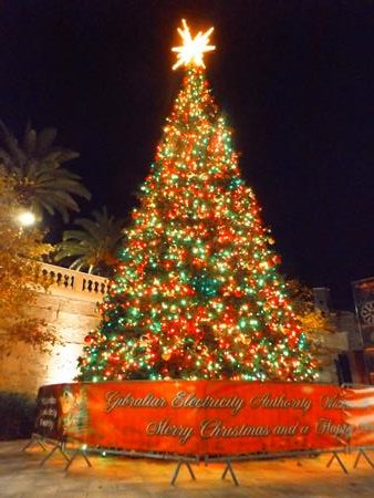 Bunt leuchtender Weihnachtsbaum in Gibraltar